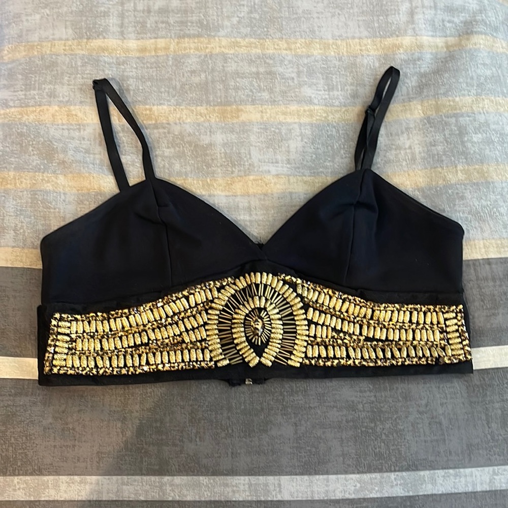 Bebe Black and Gold Crop Top